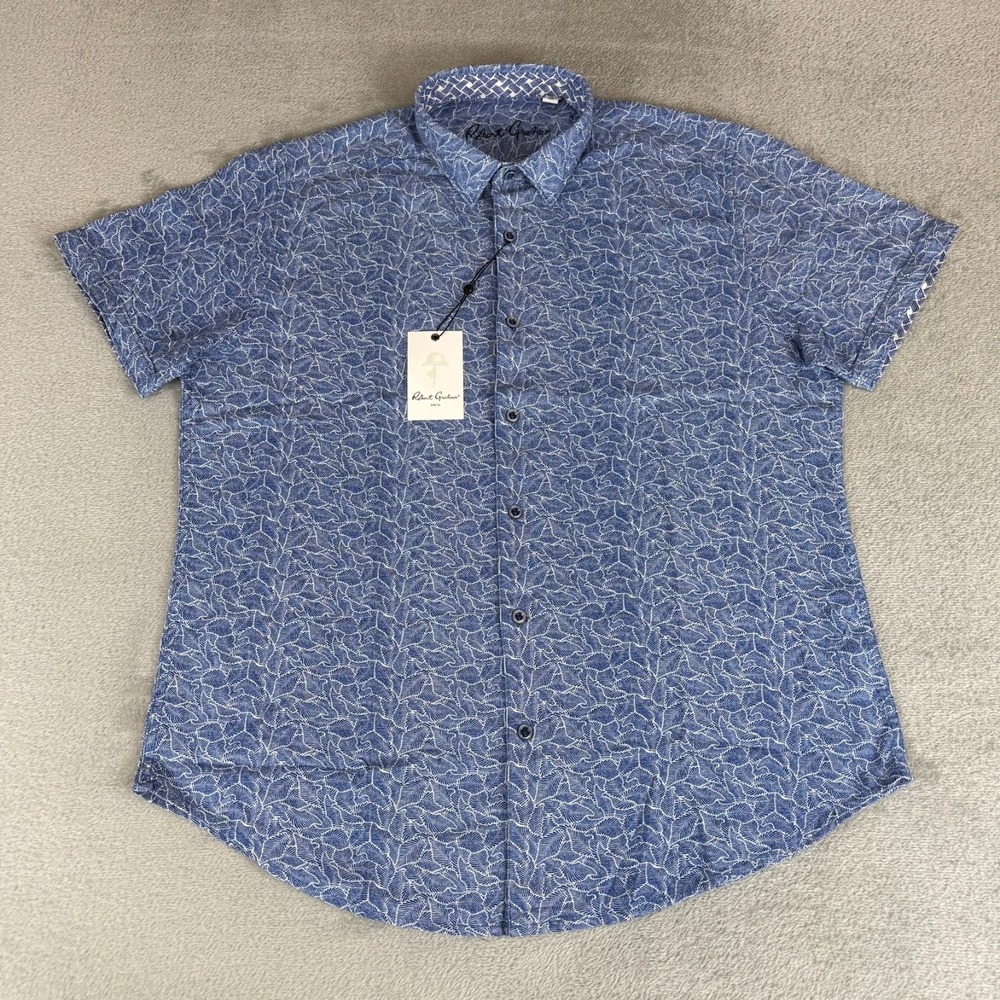 Robert Graham Vinaco Linen Button-Up Shirt Mens Large Blue Floral $188 New NWT